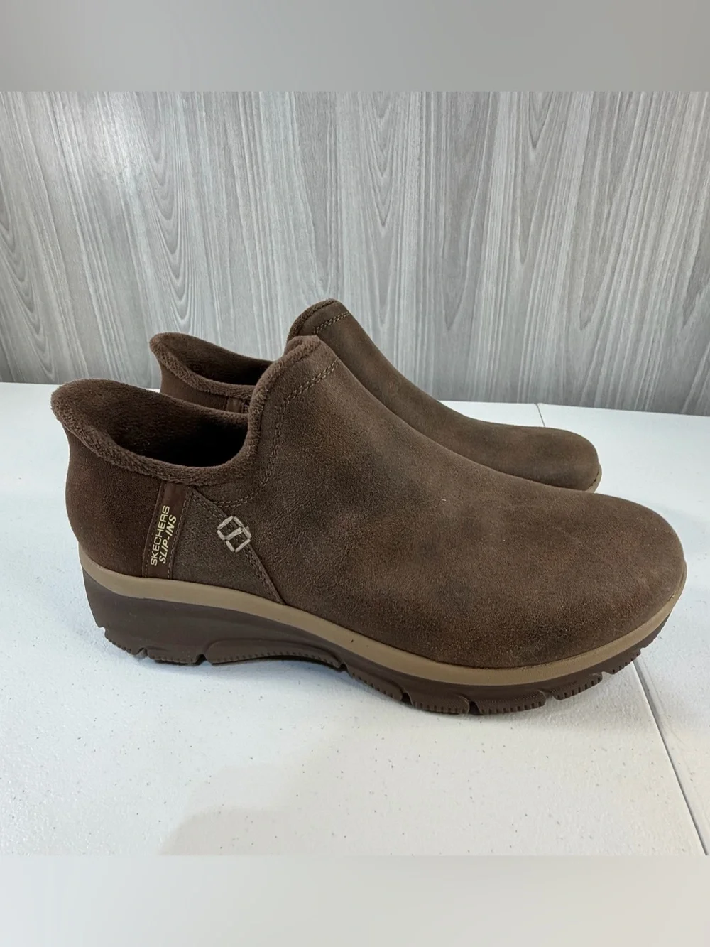 Skechers Slip-Ins Bootie Shoe Suede Easy Going Chocolate Brown Women 9